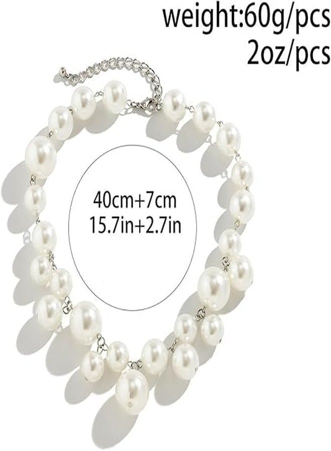 eartif Women's Big Pearl Statement Choker Necklace, White, 15-20mm, 16.5"+2" Extender, High Lustre Imitation Pearls, Wedding Pearl Jewelry - Image 4